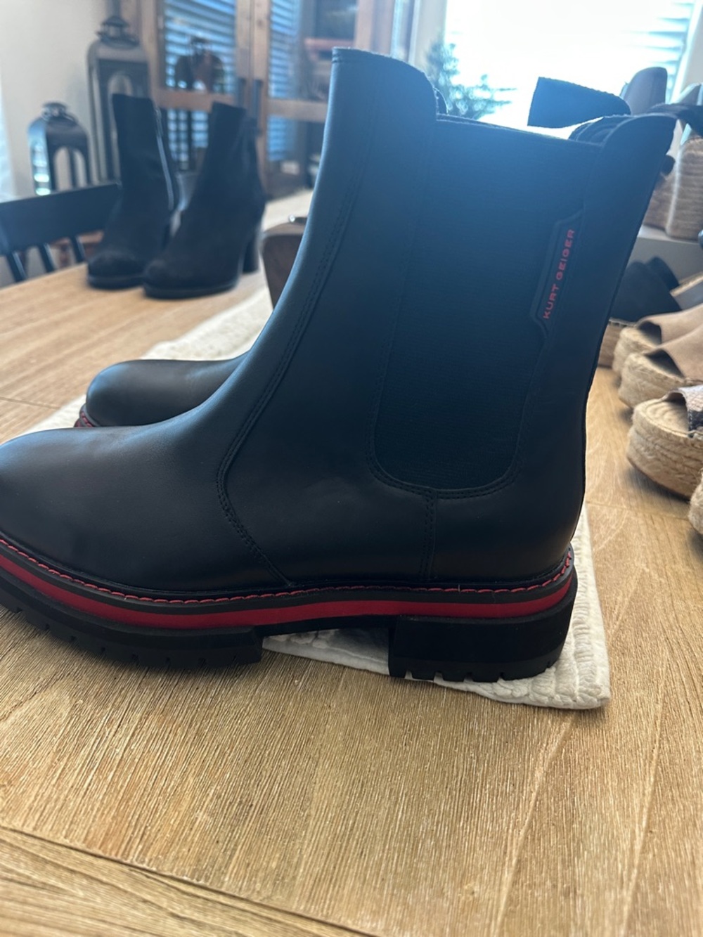 Kurt Geiger Black Leather Chukka Boots with Red Trim